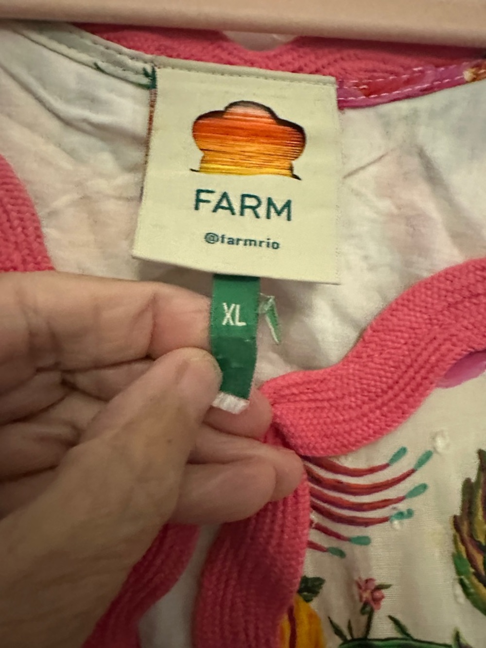 FARM Rio White Floral Tiered Maxi with Pink Trim and Green Tie - Picture 4 of 12